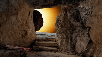 Easter background - Crucifixion - Resurrection of Jesus Christ in Golgota / Golgotha jerusalem...
