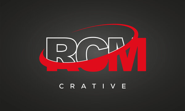 RCM creative letters logo with 360 symbol vector art template design