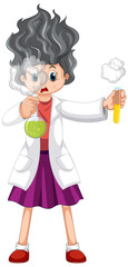 A chemist holding beaker and test tube on white background