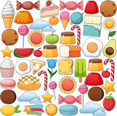 Set of vintage style cartoon on white background