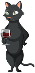 A cat standing and drinking wine on white background