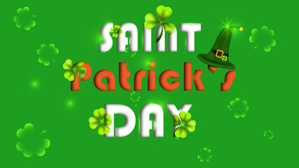 Fototapeta premium Happy St Patrick's Day Leprechaun hat and lettering design Celebration holiday concept. backdrop green color vector illustration.