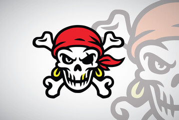 Pirate Skull Head Logo Design Vector Mascot Illustration Icon Art Template