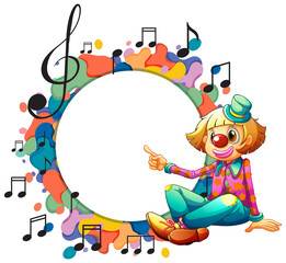 Fototapeta premium Cute clown with blank music note template