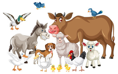 Group of farm animals cartoon character