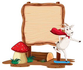 Blank wooden signboard with sheep cartoon