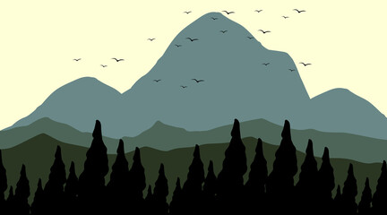 Fototapeta premium Silhouette shadow of forest scene