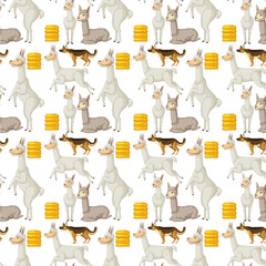 Funny alpaca on white background seamless