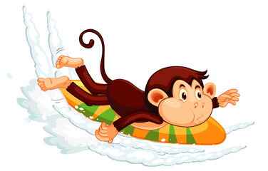 Cute monkey laying on surfboard cartoon character