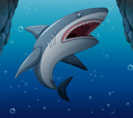 Fototapeta premium Aggressive shark underwater deep sea background