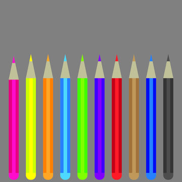 Colorful pencil set collection on grey background with space for text. Vector illustration.