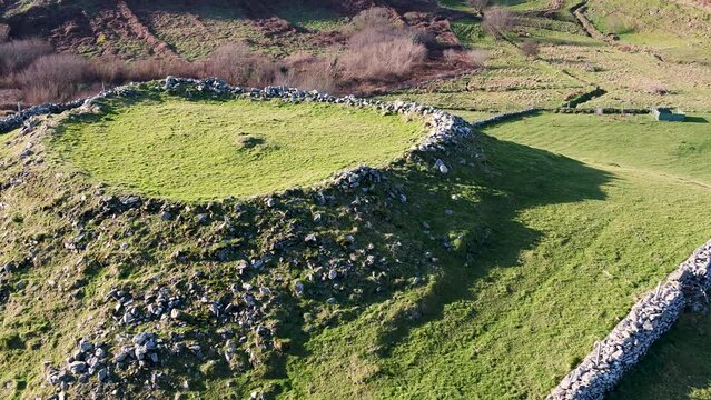 Aerial view of historic Ringfort by Kilcar in County Donegal - Ireland