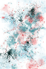 Watercolor pastel red, blue and black spots, splatters and streaks on a white background. Abstract watercolor texture. Illustration.