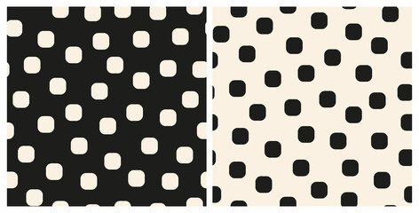 Retro square geometrical shapes seamless repeat pattern background set. Vector rounded rectancles minimal all over print.