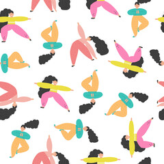 Women in yoga pose seamless pattern background in minimalistic style