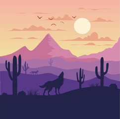 sunset in the desert wild wolf