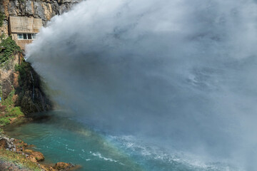 Montanejos, Valencia, Spain: 06.24.2021; The waterfall of Montanejos