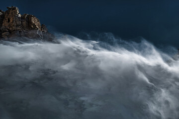 Montanejos, Valencia, Spain: 06.24.2021; The force structure of flying waterfall in Montanejos