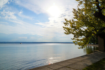 scenic sunset in Herrsching on lake Ammersee, Bavaria, Germany, on a wonderful day in May