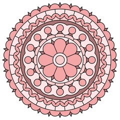 Beautiful amstract round dusty rose mandala with floral pattern. Vector image.