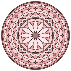 Round abstract mandala with floral pattern in dusty rose colors. Vector drawing.