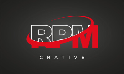 RPM creative letters logo with 360 symbol vector art template design	
