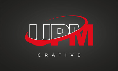 UPM creative letters logo with 360 symbol vector art template design	