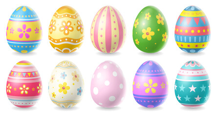 Happy Easter Day colorful egg collection isolated on white background