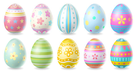 Happy Easter Day colorful egg collection isolated on white background