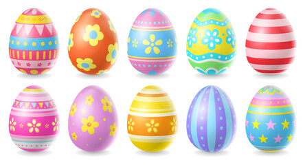Happy Easter Day colorful egg collection isolated on white background