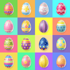 Happy Easter Day egg collection isolated on colorful background