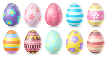 Happy Easter Day colorful egg collection isolated on white background