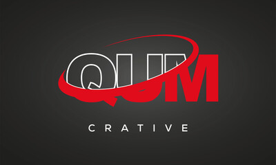 QUM creative letters logo with 360 symbol vector art template design	