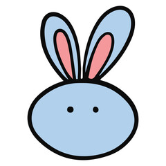 easter bunny face hand drawn doodle flat color design