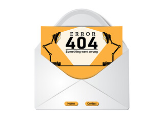 Error 404 abstract design with envelope, office lamps, bulb vector illustration. Webpage internet security warning to use in programming, web development, webpage error, mobile application projects.