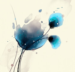Abstract flowers in watercolor style and splashes on light background
