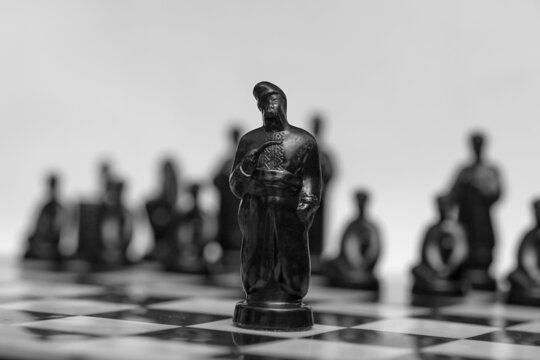 Ukrainian chess with Gogol's heroes on the board symbolizes battle and war