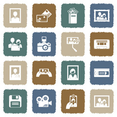 Memories Icons. Grunge Color Flat Design. Vector Illustration.
