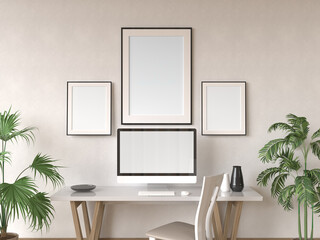 Desktop Screen And Frames On A Wall