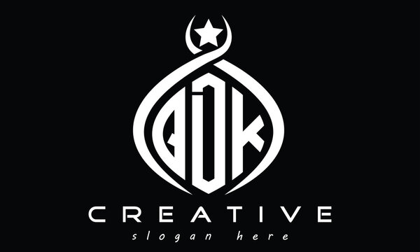 QDK curved oval three letters monogram initial geometric minimalist modern creative logo design vector