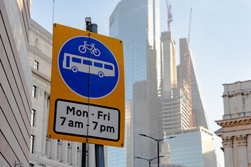Restricted Bus and Bike traffic sign in a city center