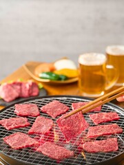 直火焼き焼肉とビール