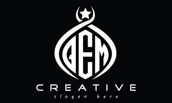 QEM curved oval three letters monogram initial geometric minimalist modern creative logo design vector