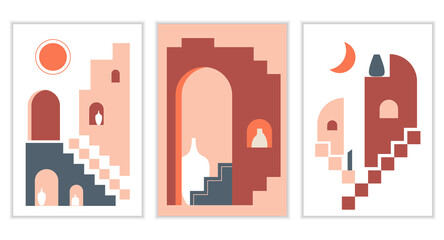 Abstract stairs poster set.