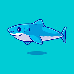cute shark illustration suitable for mascot sticker and t-shirt design