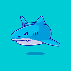 cute ferocious shark illustration suitable for mascot sticker and t-shirt design