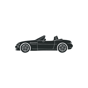Sports Car Icon Silhouette Illustration. Race Transport Speed Vector Graphic Pictogram Symbol Clip Art. Doodle Sketch Black Sign.