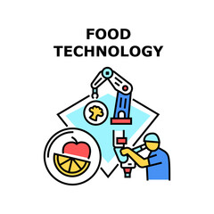 Food Technology Vector Icon Concept. Chemist Laboratory Worker Researching Nutrition Modified Genetically And Factory Modern Food Technology. Fruit And Vegetable Agriculture Color Illustration