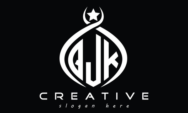 QJK curved oval three letters monogram initial geometric minimalist modern creative logo design vector
