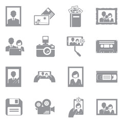 Memories Icons. Gray Flat Design. Vector Illustration.